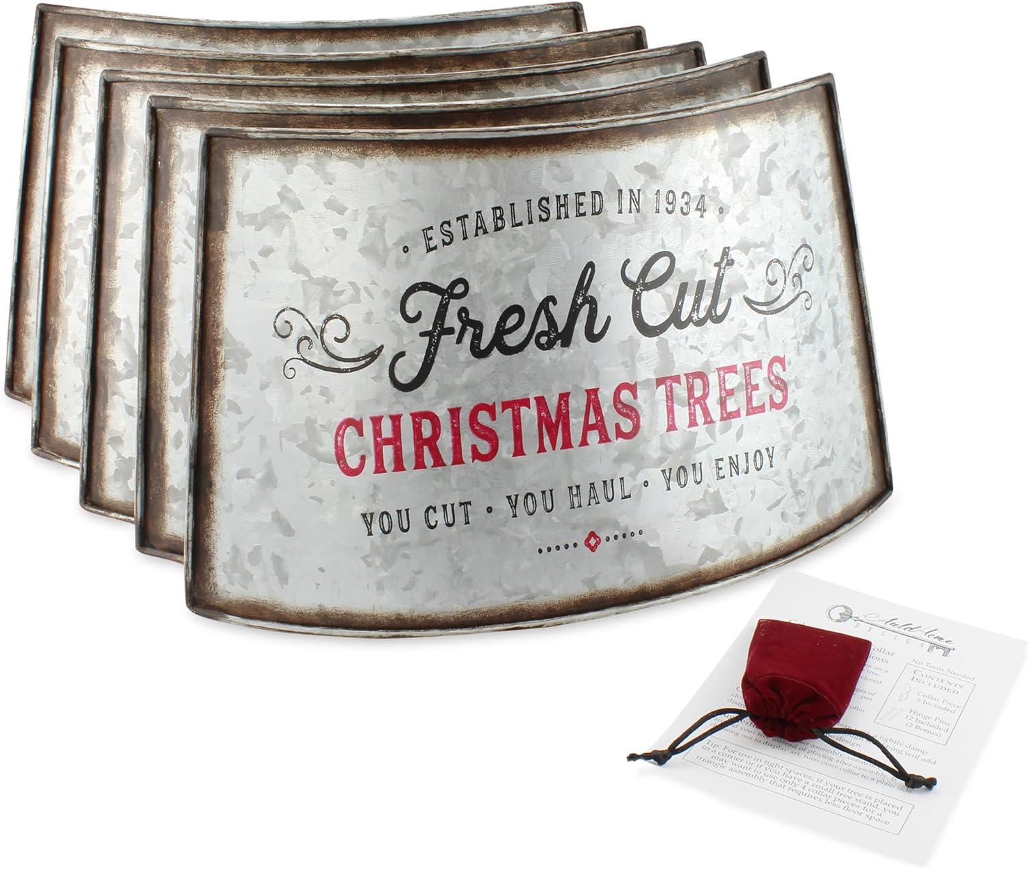 AuldHome Design 29" Galvanized Metal Christmas Tree Collar; for Large Trees, 5-Panel Version