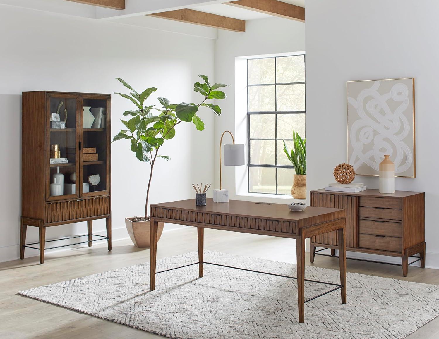 Mid-Century Modern Brown Wood Console with Drawers