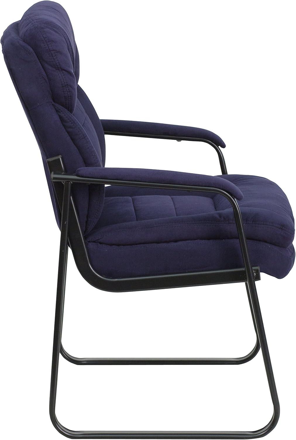 ErgoComfort Navy Microfiber Executive Side Chair with Metal Sled Base