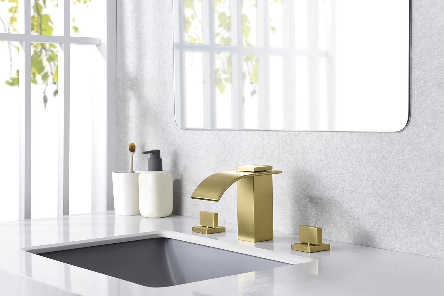 Brushed Gold 8-Inch Widespread Double Handle Bathroom Faucet