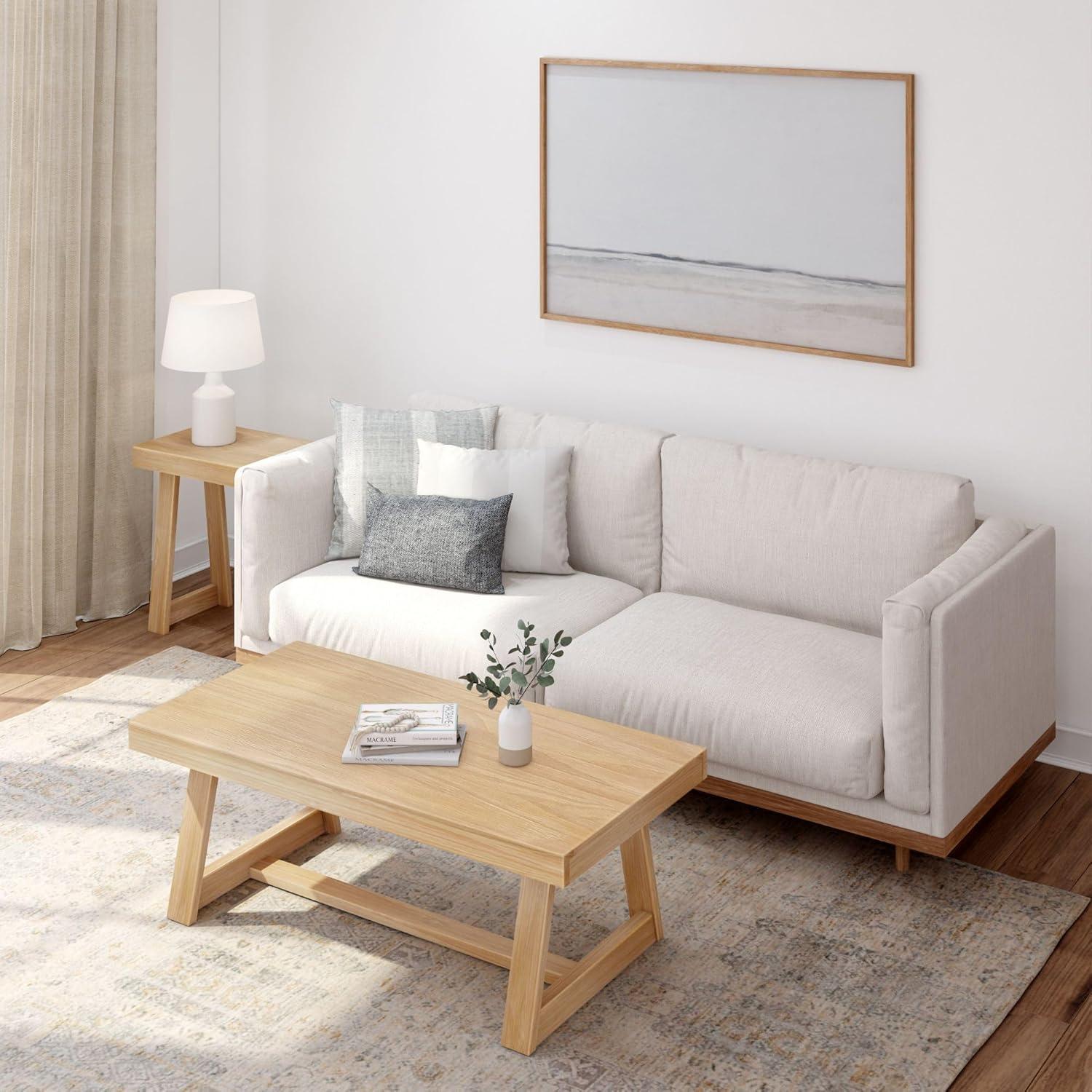 Plank+Beam Farmhouse Coffee Table, 48" Solid Wood Tables for Living Room, Rectangular Center Table