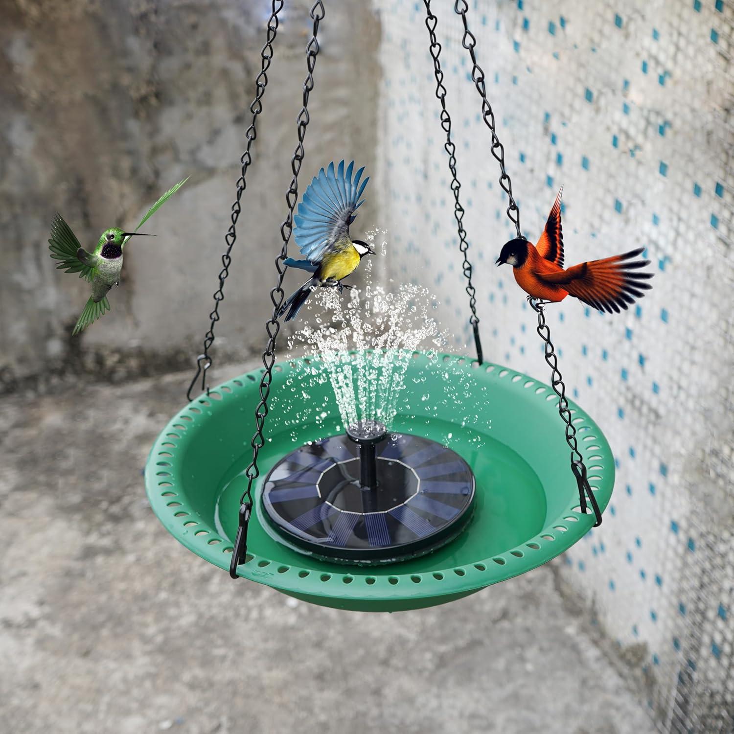 Bird Baths for Outdoors Heavy Duty, 16 inch BirdBath Bowl Only with 25” Rust-Proof Black Chains, Hanging Bird Bath Hanging Bird-Feeder for Garden Backyard Decor (Green 1 Pack)