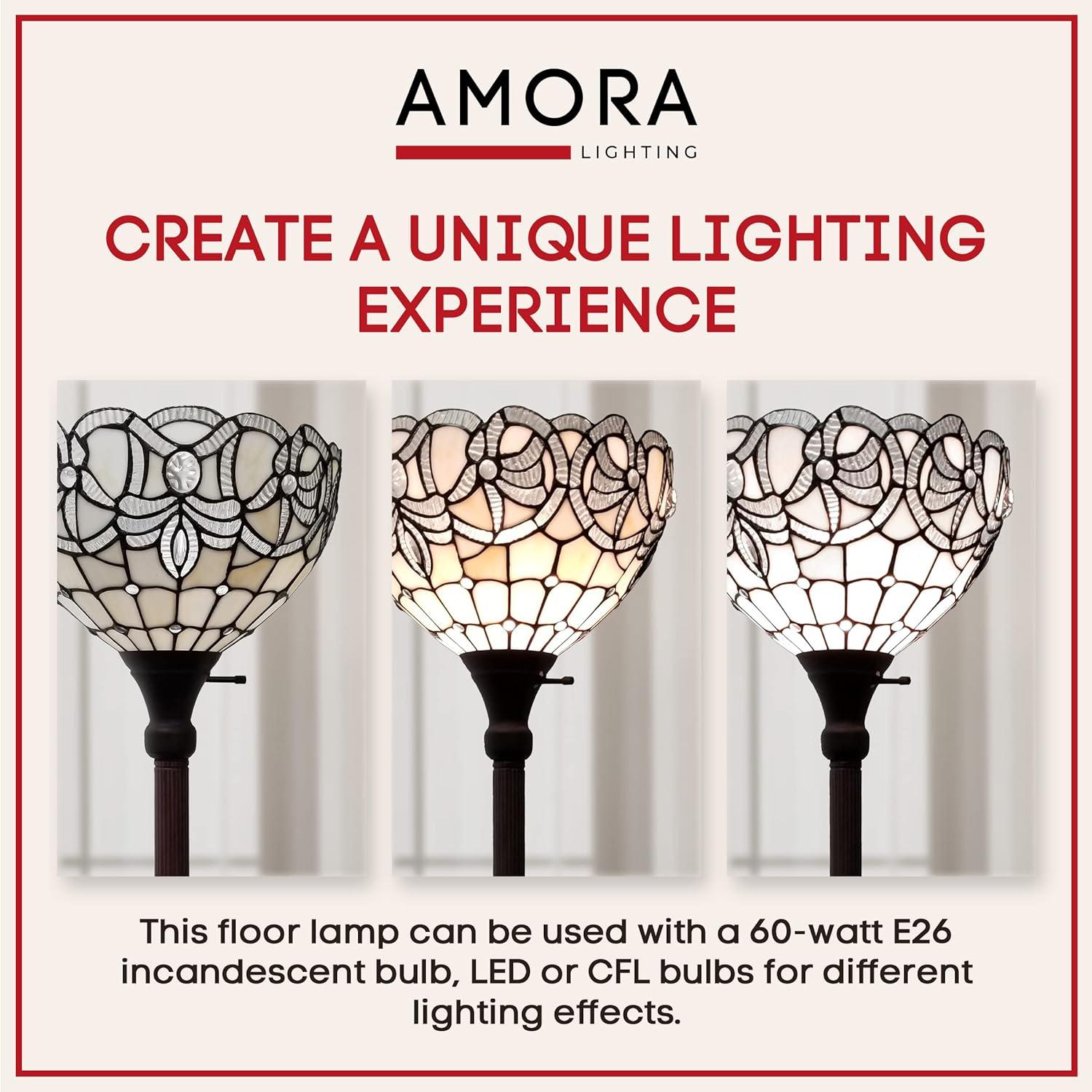 Amora Lighting White Color Torchiere Floor Lamp 72" Tall