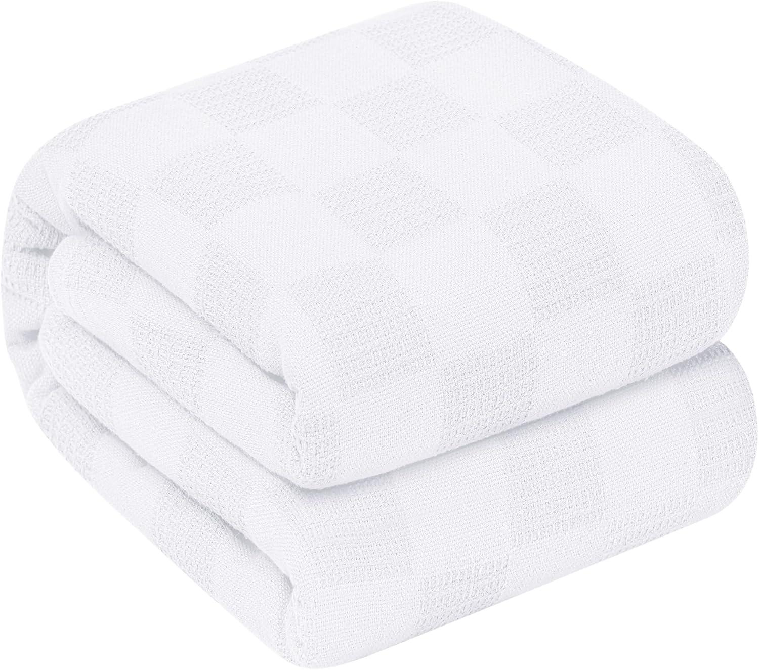 Oakias 100% Cotton Blanket Twin White - 350 GSM 90 x 72 Inches Soft Thermal Blanket Twin Size - Throw Blanket Lightweight, Breathable & Durable Summer Blanket for Bed, Couches & Living room