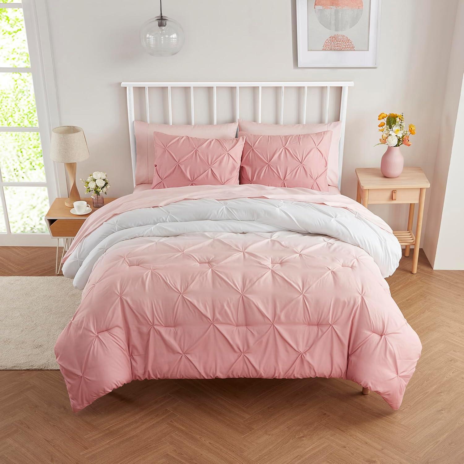 Twin Pink Microfiber Down Alternative Bed in a Bag Set