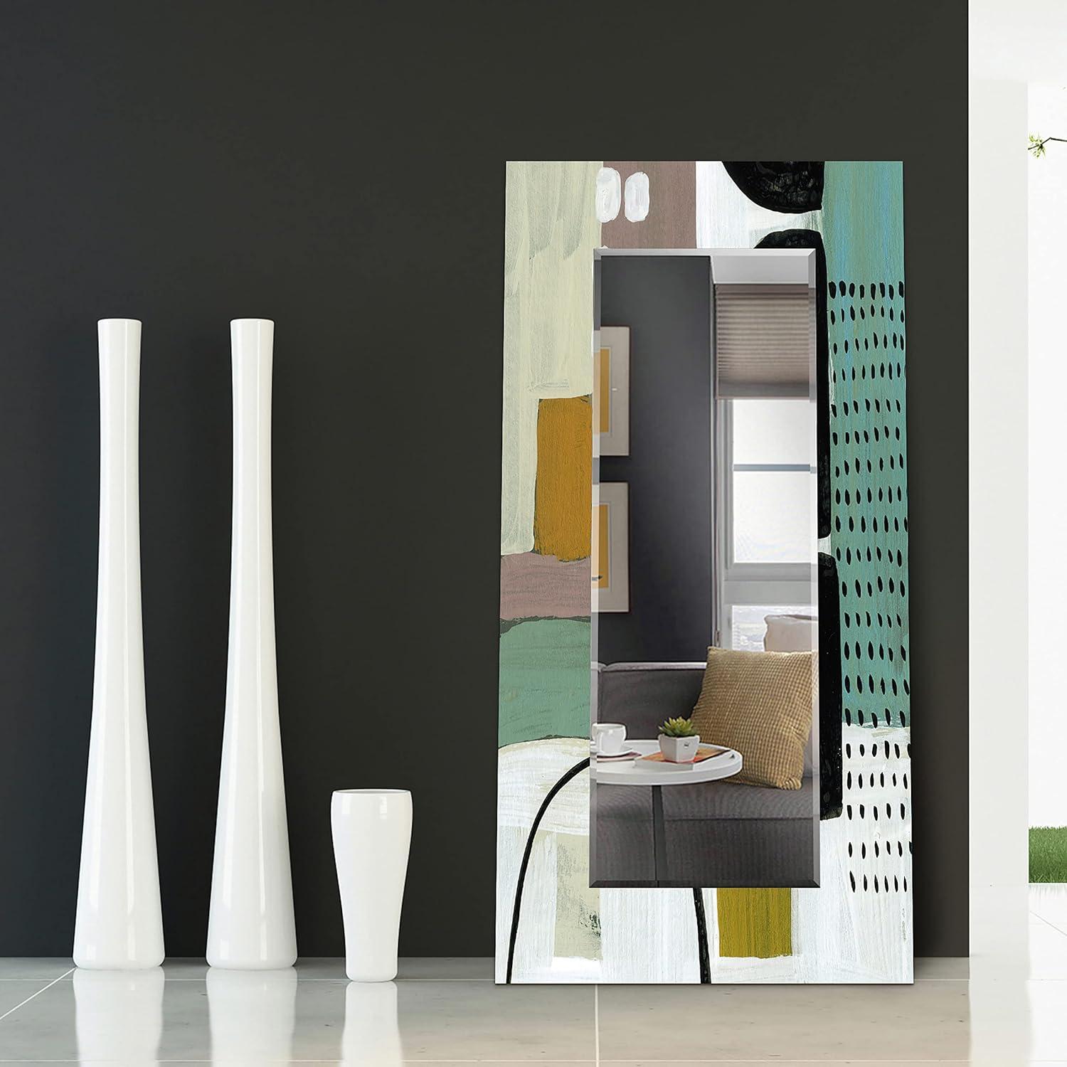 Empire Art Direct Abstract Rectangular Beveled Wall Mirror on Free Floating Printed Tempered Glass - 36" x 72"