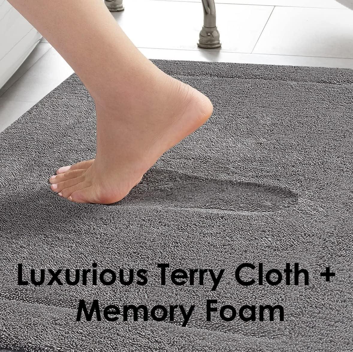 Terry Bath Mats, Set of 2 Memory Foam Bath Rugs, Non-Slip, 100% Polyester, Premium Bathroom Decor, Machine Washable, Measures 17 in. x 24 in. / 20 in. x 32 in., Light Gray