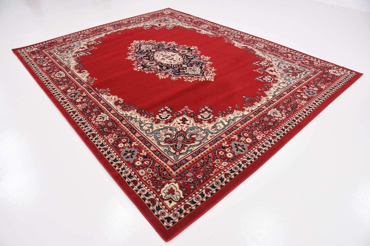 Elegant Medallion 8' x 10' Rug in Red with Black, Cream, Grey Accents