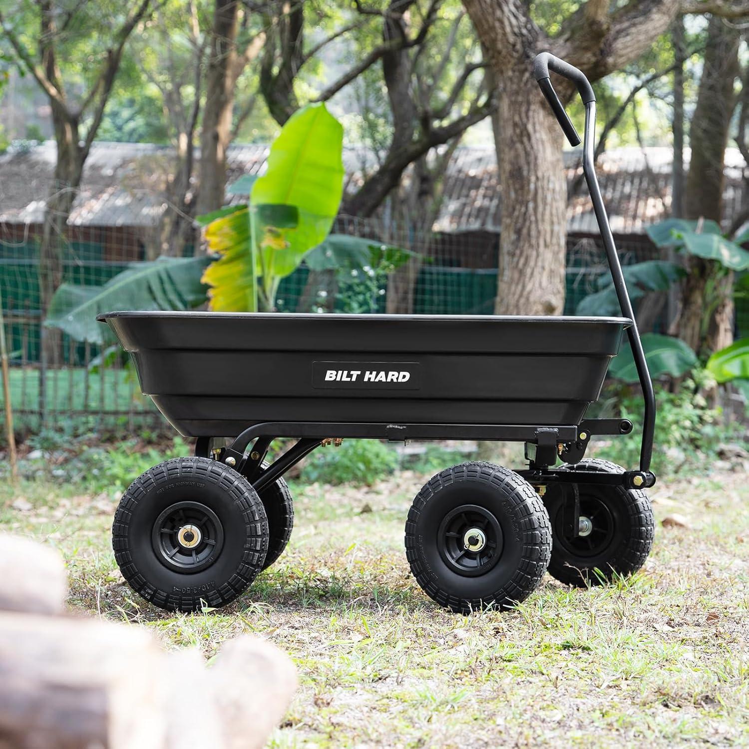 Black Heavy-Duty Poly Garden Dump Cart with No-Flat Tires