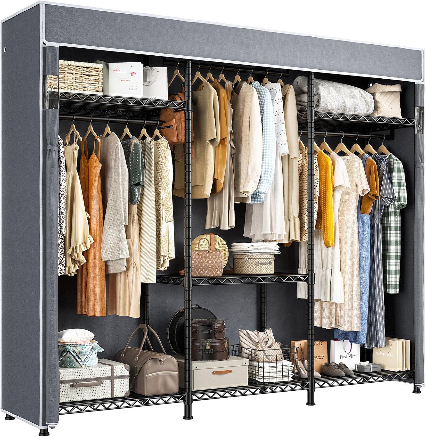 Gray Heavy Duty Freestanding Wire Closet with Cover