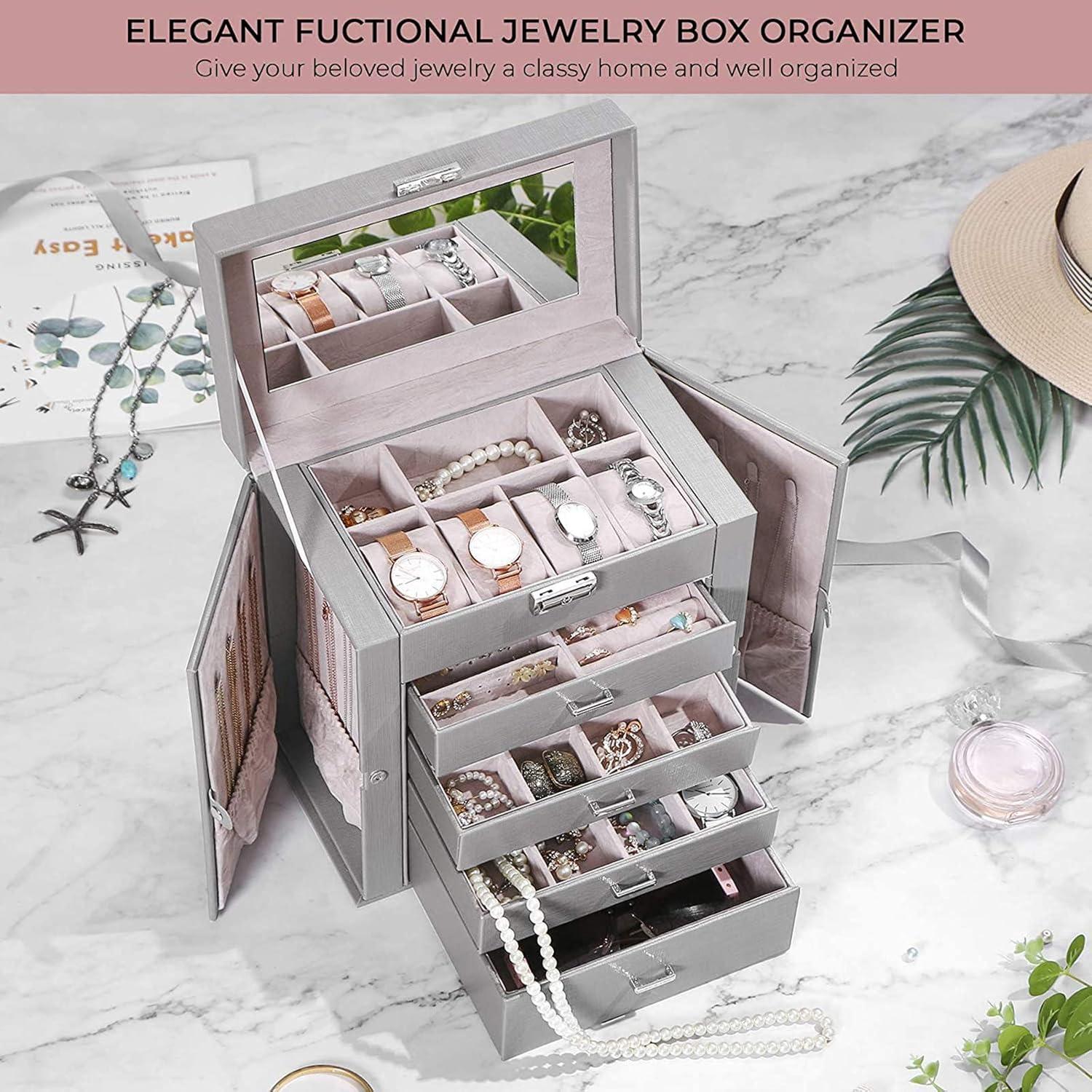 ANWBROAD Jewelry Box 5 Tier Jewelry Storage Organizer Jewelry Case with 4 Drawers with Mirror Lockable Jewelry Boxes for Women Gift for Loved Ones for Your Jewelry Sturdy UJJB003H