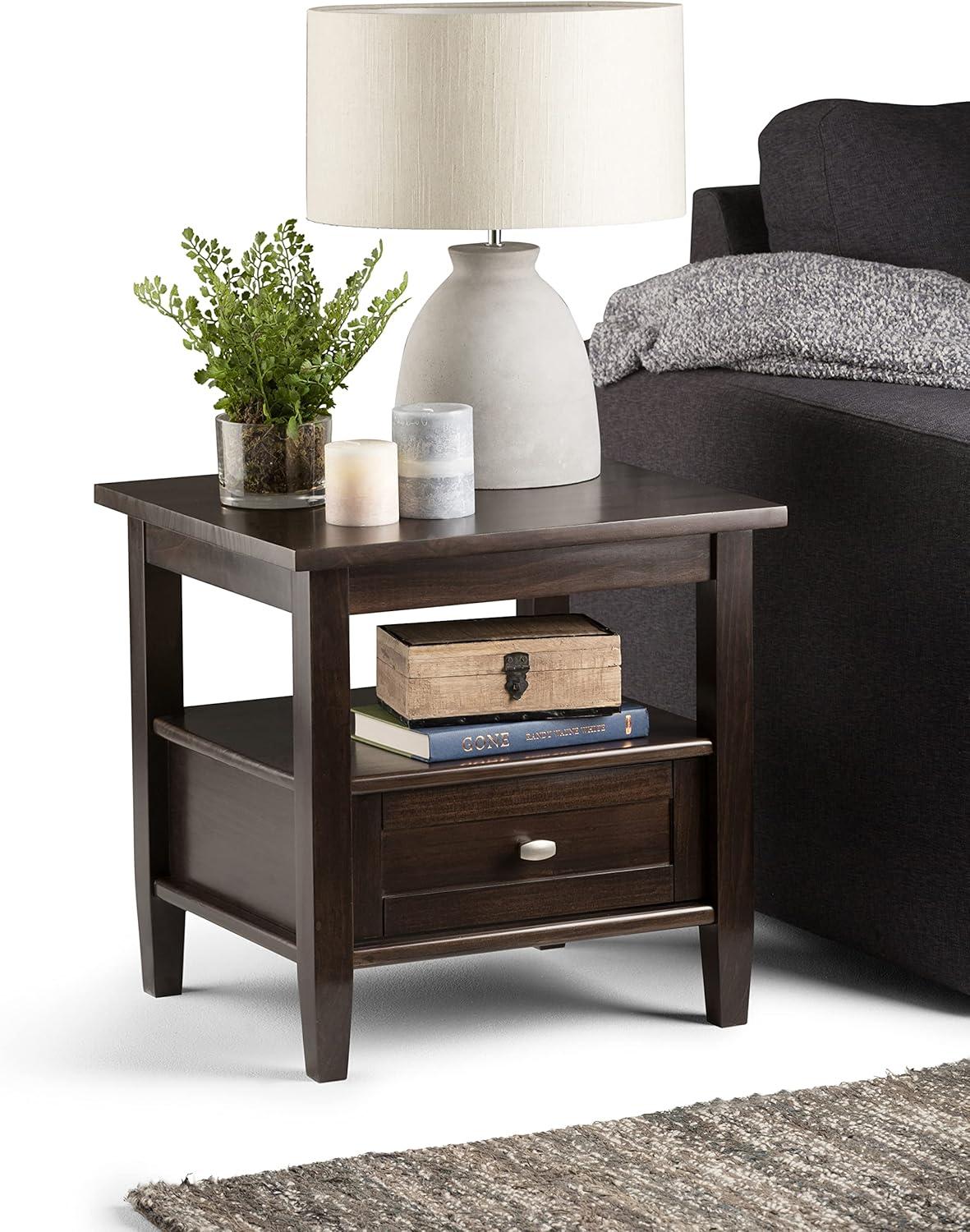 Tobacco Brown Rustic Solid Wood End Table with Storage