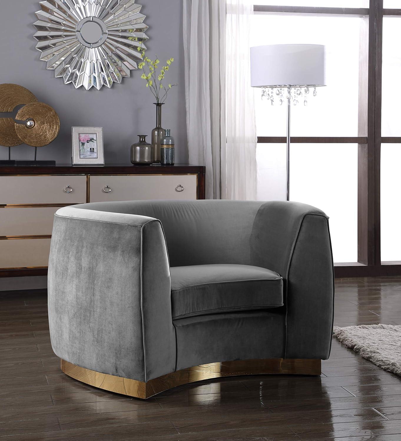 Meridian Furniture Julian Velvet Accent Chair in Gray and Gold