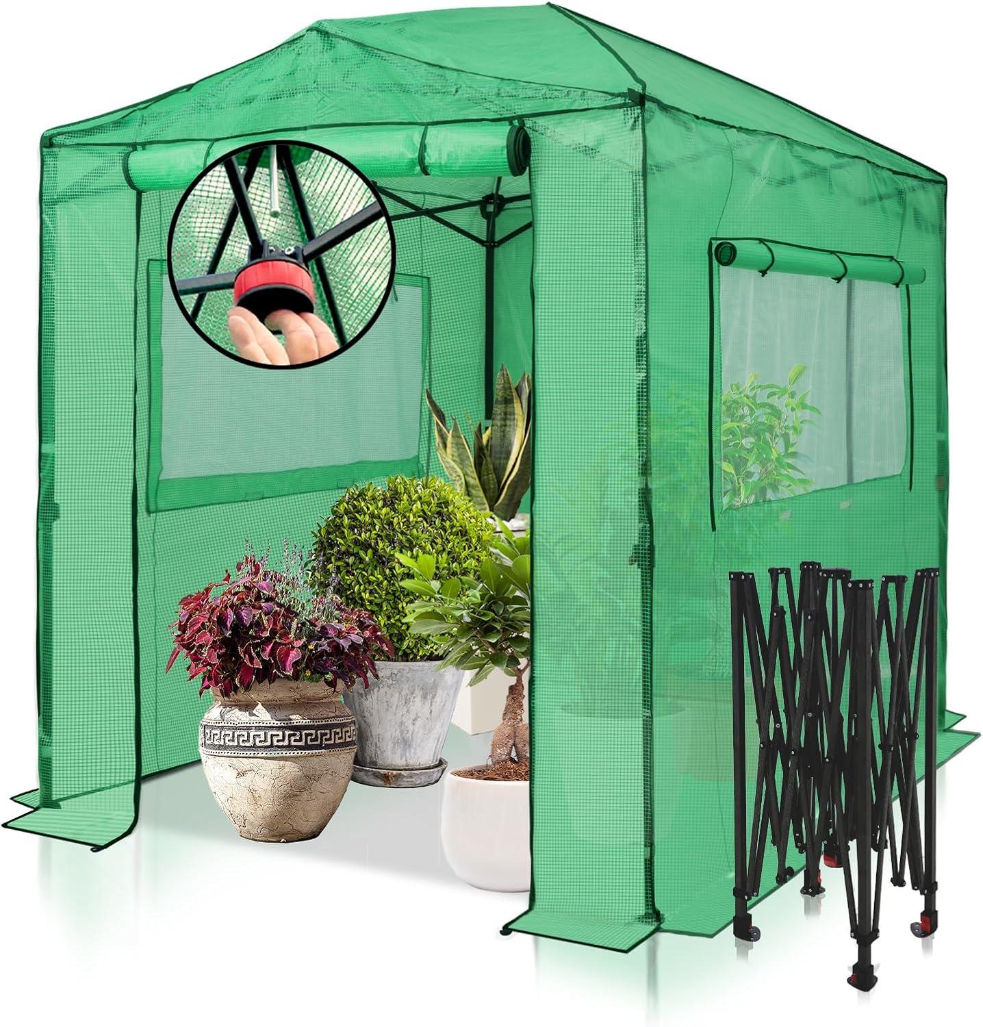 Eagle Peak 8x6 Green Pop-Up Walk-In Greenhouse with PE Cover