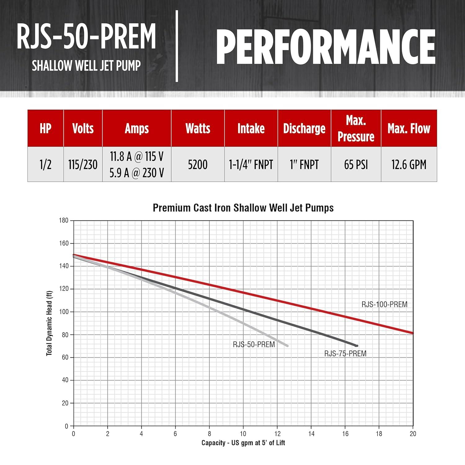 Red Lion RJS-50-PREM .5HP Cast Iron Thermoplastic Shallow Well Jet Pump