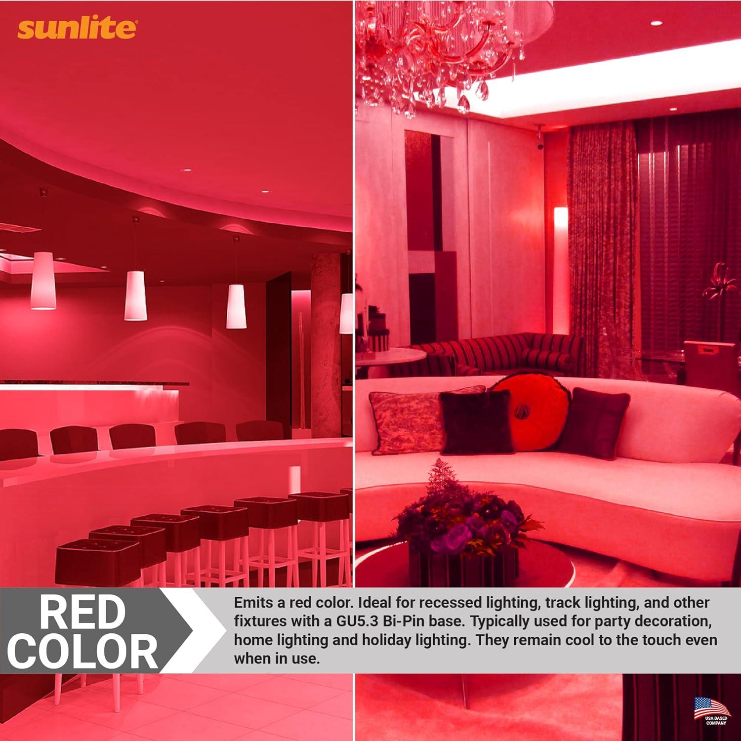 Sunlite 80855 LED MR16 Reflector Spotlight Bulb, 90 Lumens, 3 Watts (25W Halogen Bulb EQ) 12V, GU5.3 Bi-Pin Base, Non-Dimmable, Party Decoration, Holiday Lighting Red Color, 1 Count