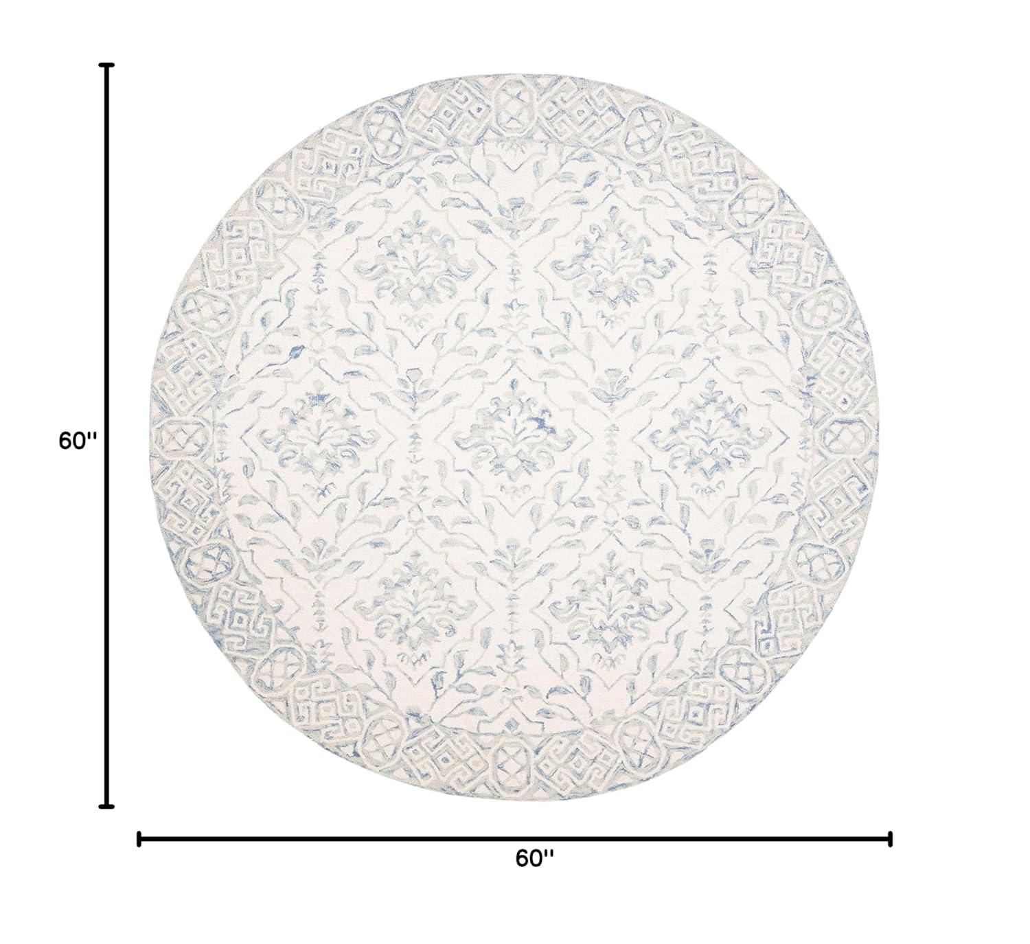 Handmade Light Blue and Ivory Tufted Wool Round Rug