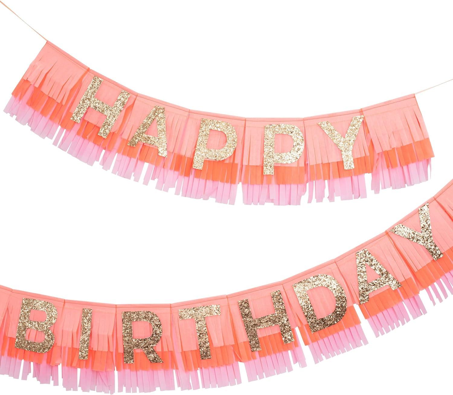 Meri Meri Pink Happy Birthday Fringe Garland (8' with excess cord - Pack of 1)