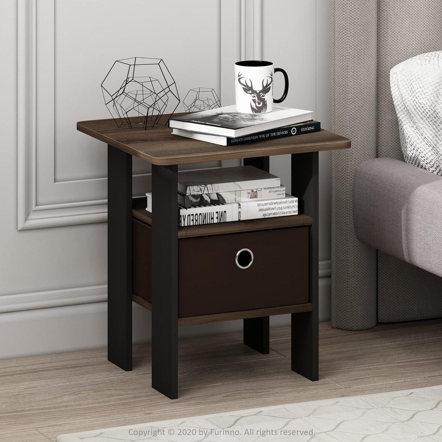 Furinno Andrey End Table Nightstand with Bin Drawer Set of 2, Multiple Colors