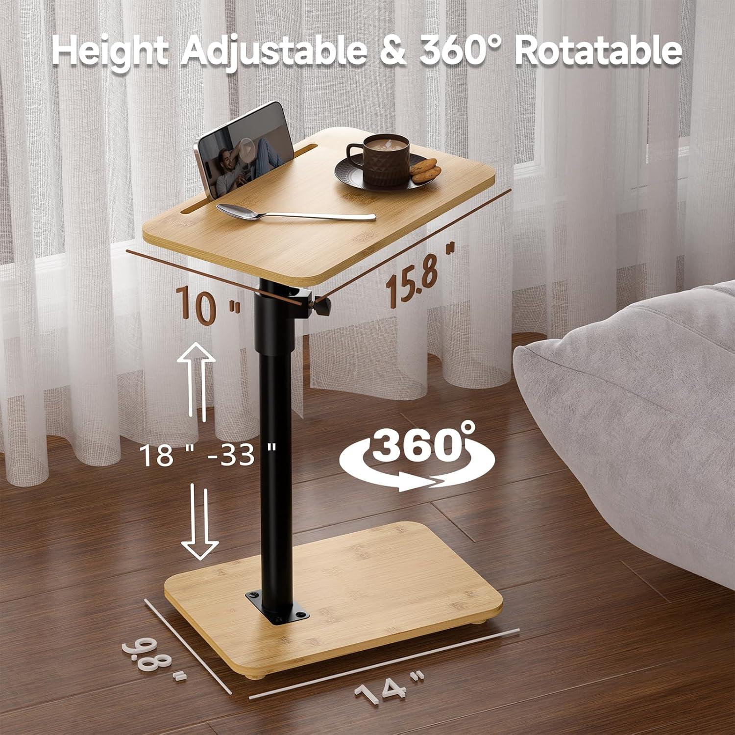 360° Rotatable Sofa Tray Table for Couch Arm - C-Shaped End Table with Phone & Tablet Slots, TV Tray Table, Side Table Tray for Living Room & Bedroom