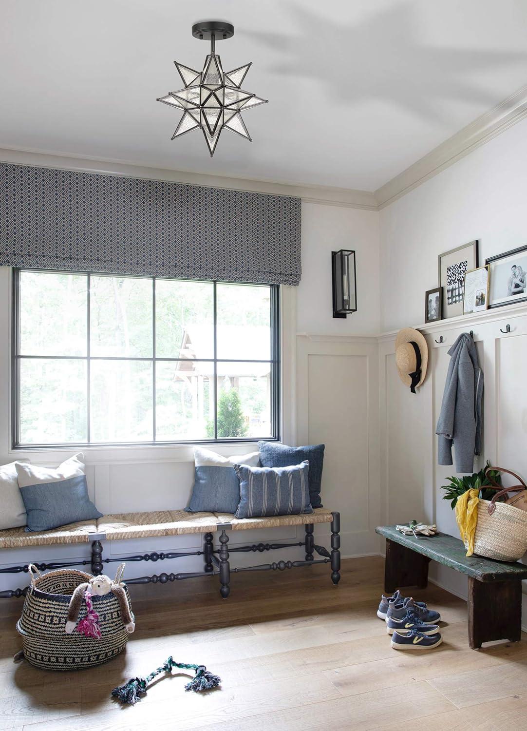 TANMAO  10-Inch Moravian Star Ceiling Light, Boho Moroccan Lamp with Seeded Glass Shade, Moravian Star Ceiling Light Modern Brass Flush Mount Lights for Office, Living Room, Dining Room, Kitchen