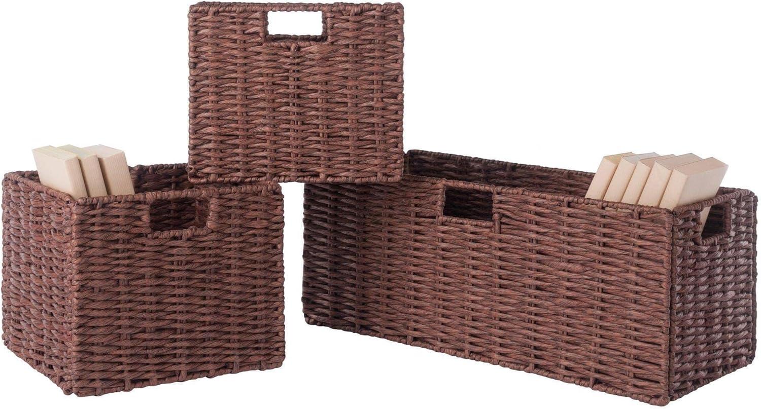 3pc Tessa Woven Rope 2 Small and 1 Large Basket Set Walnut - Winsome: Rectangular Storage Organizer, Spot Clean