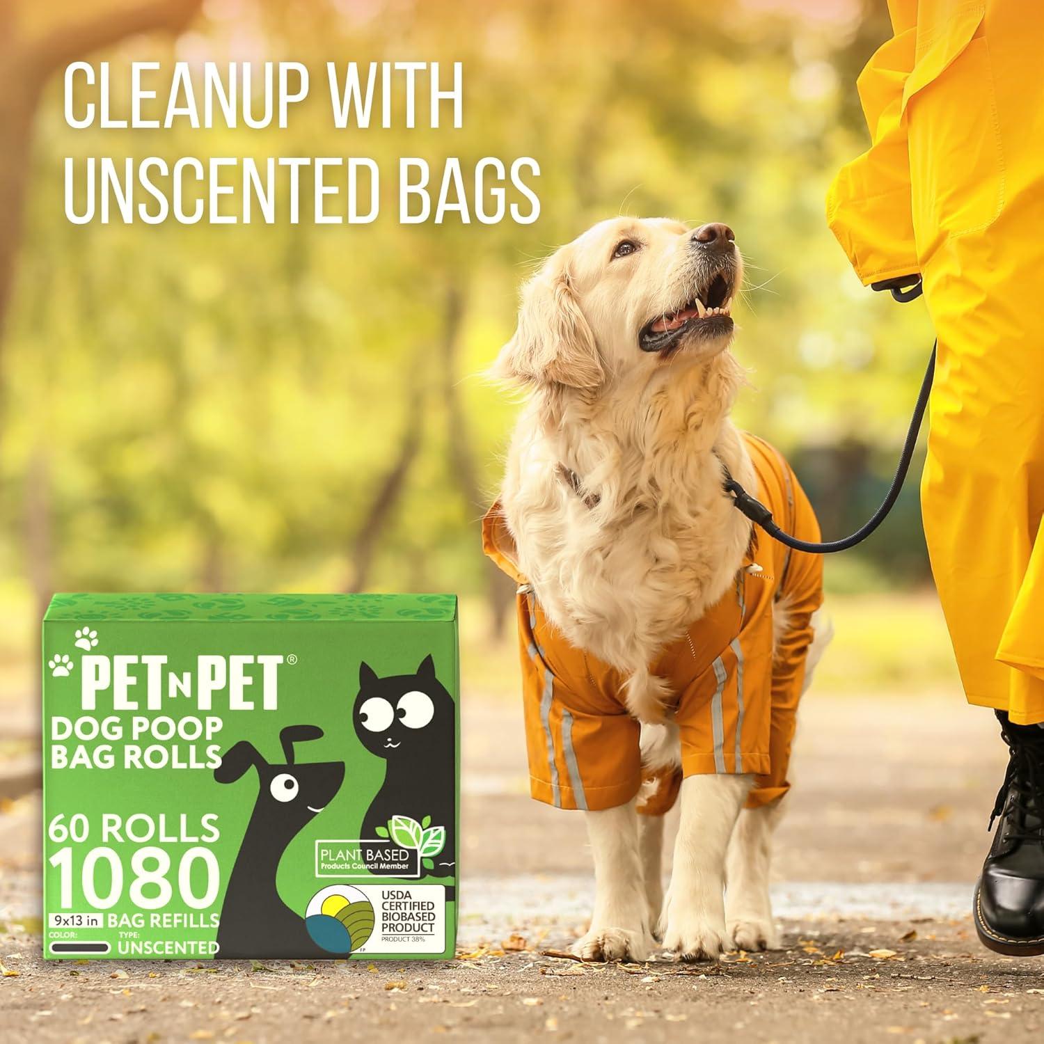 Pet N Pet 1080 Counts Black Poop Bags for Dogs, 38% Plant Based & 62% PE Extra Thick Dog Poop Bags Rolls, 9" x 13", Unscented Pet Waste Bag