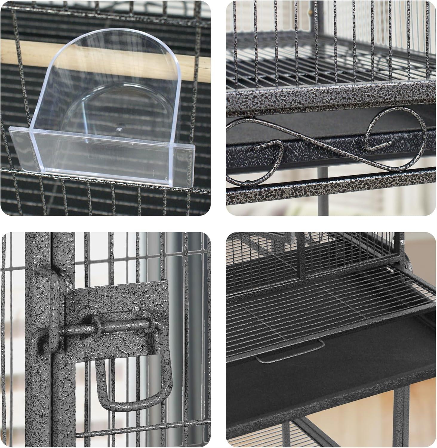 SUPER DEAL 53-Inch Rolling Bird Cage Large Wrought Iron Cage for Cockatiel Sun Conure Parakeet Finch Budgie Lovebird Canary Medium Pet House with Rolling Stand & Storage Shelf
