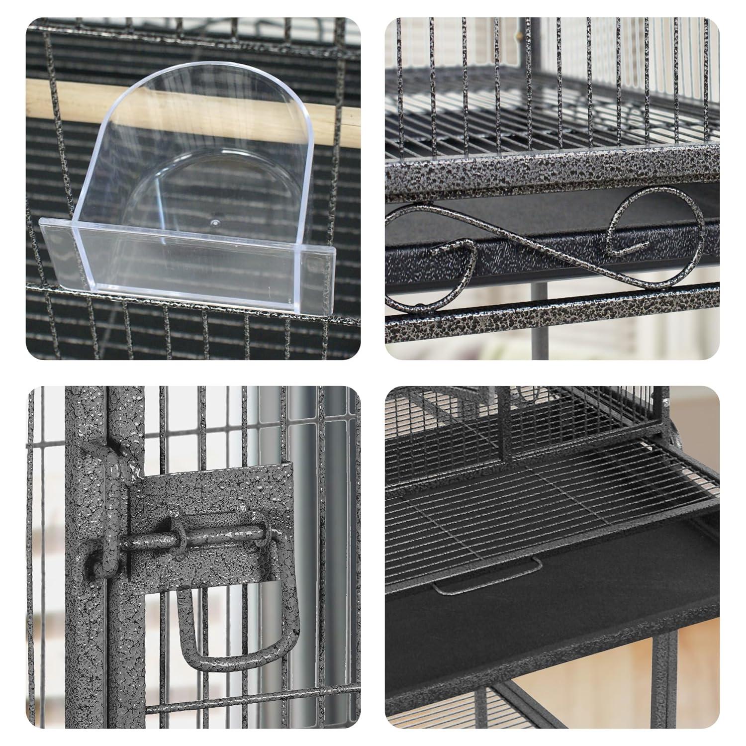 SUPER DEAL 53-Inch Rolling Bird Cage Large Wrought Iron Cage for Cockatiel Sun Conure Parakeet Finch Budgie Lovebird Canary Medium Pet House with Rolling Stand & Storage Shelf