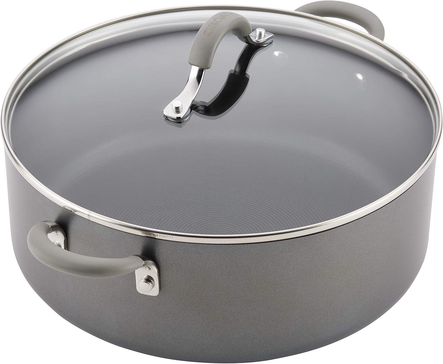 Gray Aluminum Nonstick Stockpot with Glass Lid, 7.5 Quart