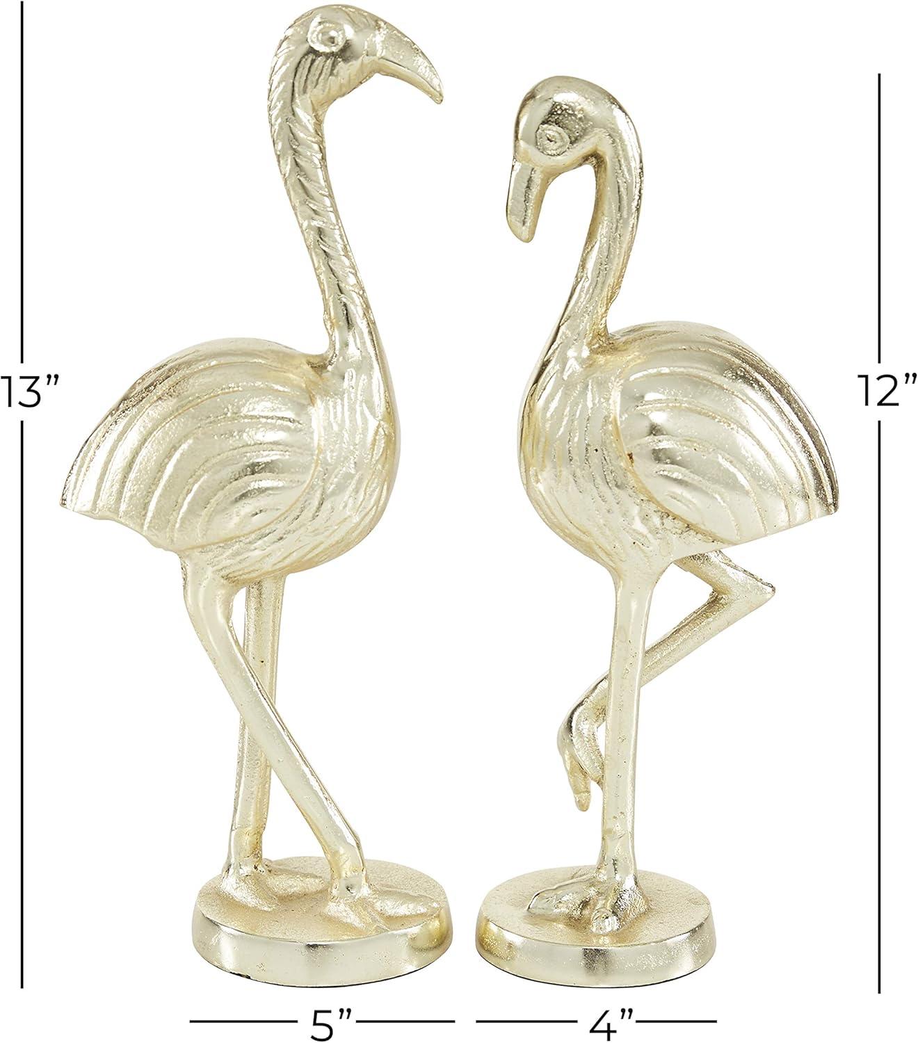 12", 12"H Gold Aluminum Flamingo Sculpture, by DecMode (2 Count)