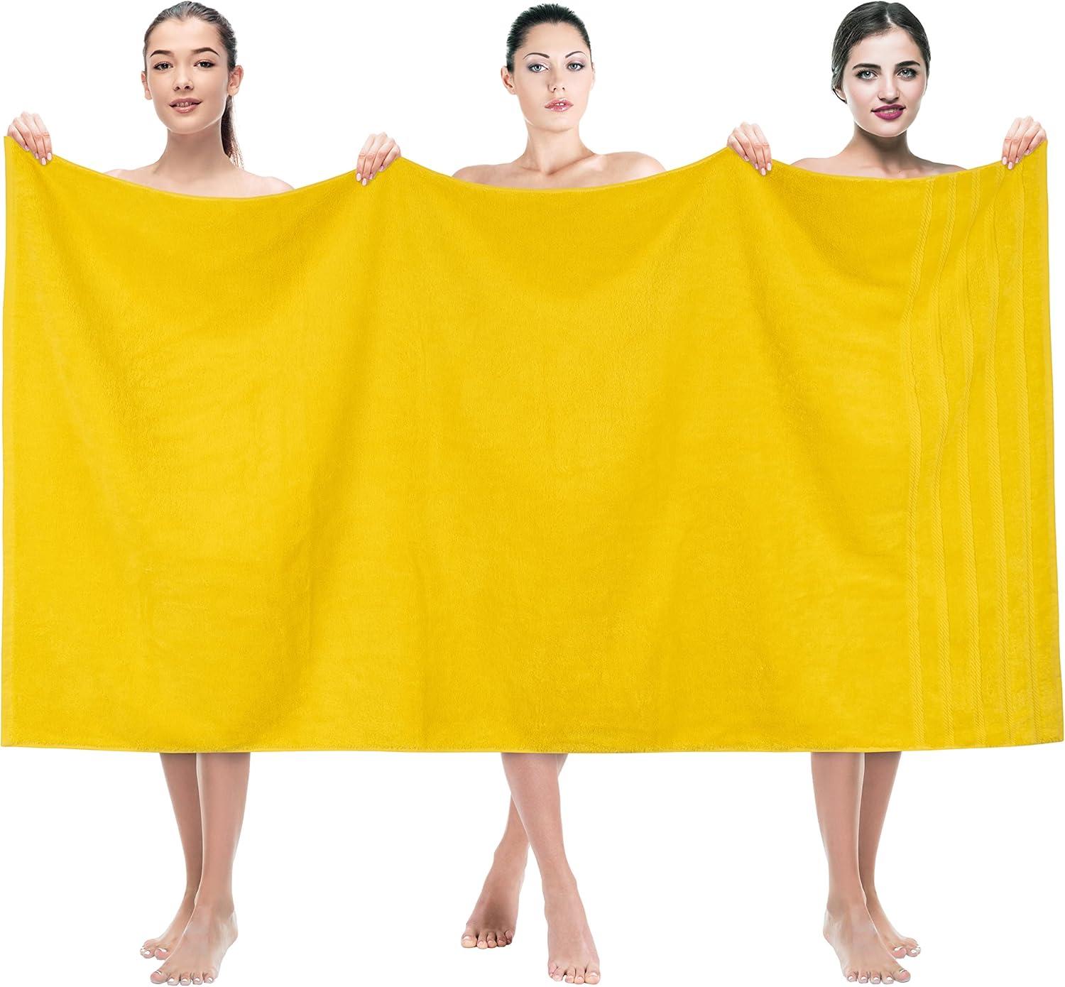 American Soft Linen 100% Cotton Jumbo Large Bath Towel, 35 in by 70 in Bath Towel Sheet, Yellow