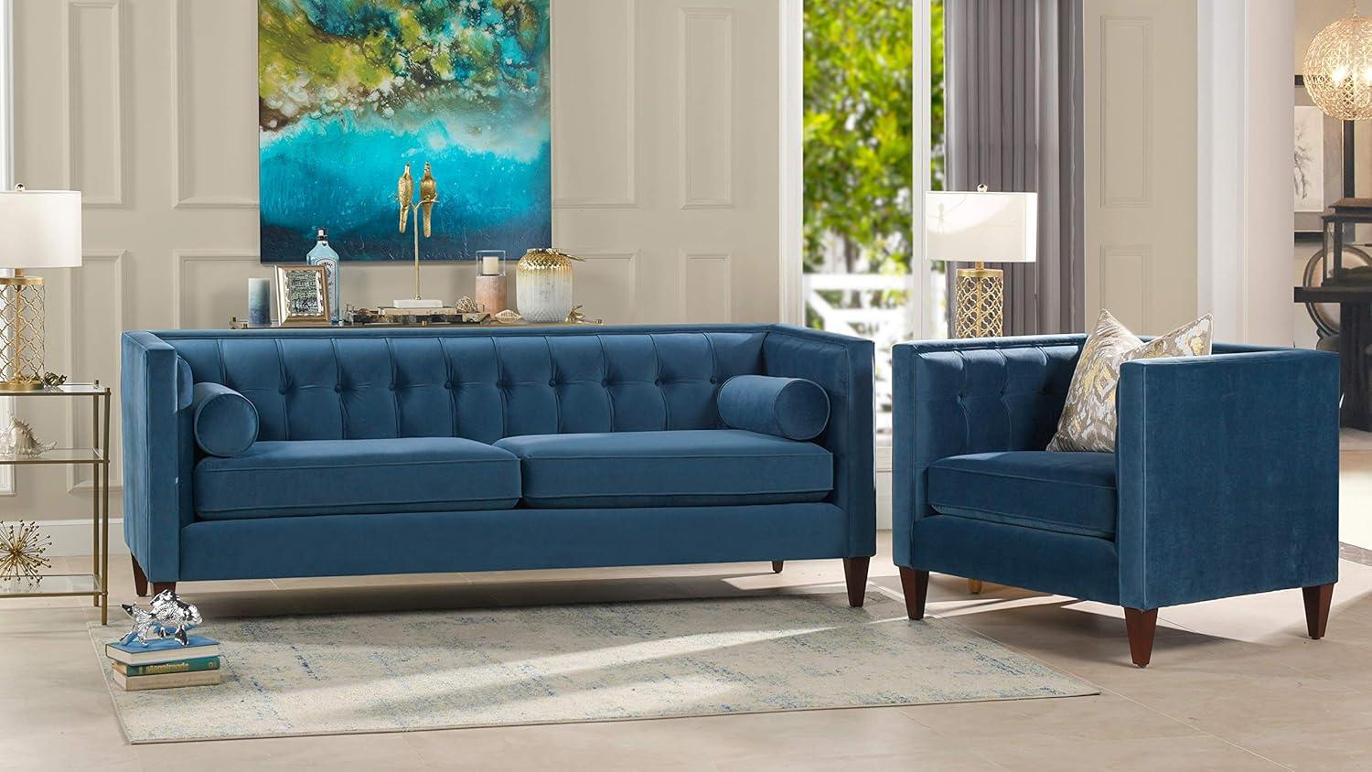 Jack 84" Tufted Tuxedo Sofa Double Cushion Satin Teal