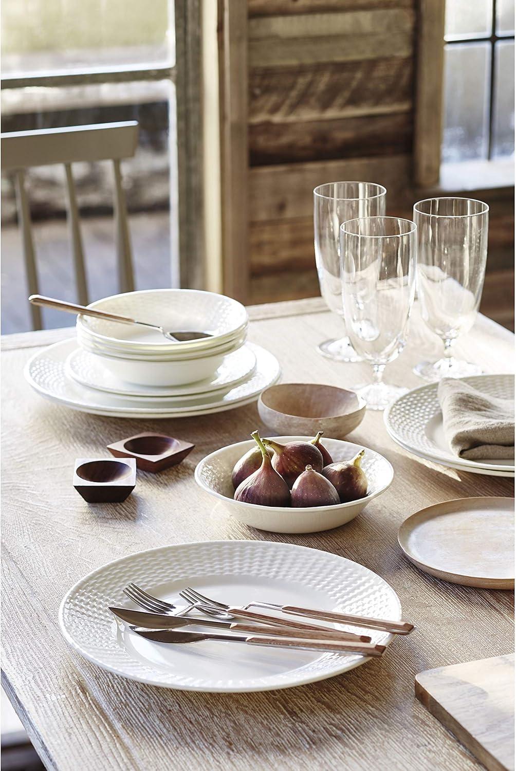 Nantucket White Porcelain 16-Piece Dinnerware Set with Textured Accent