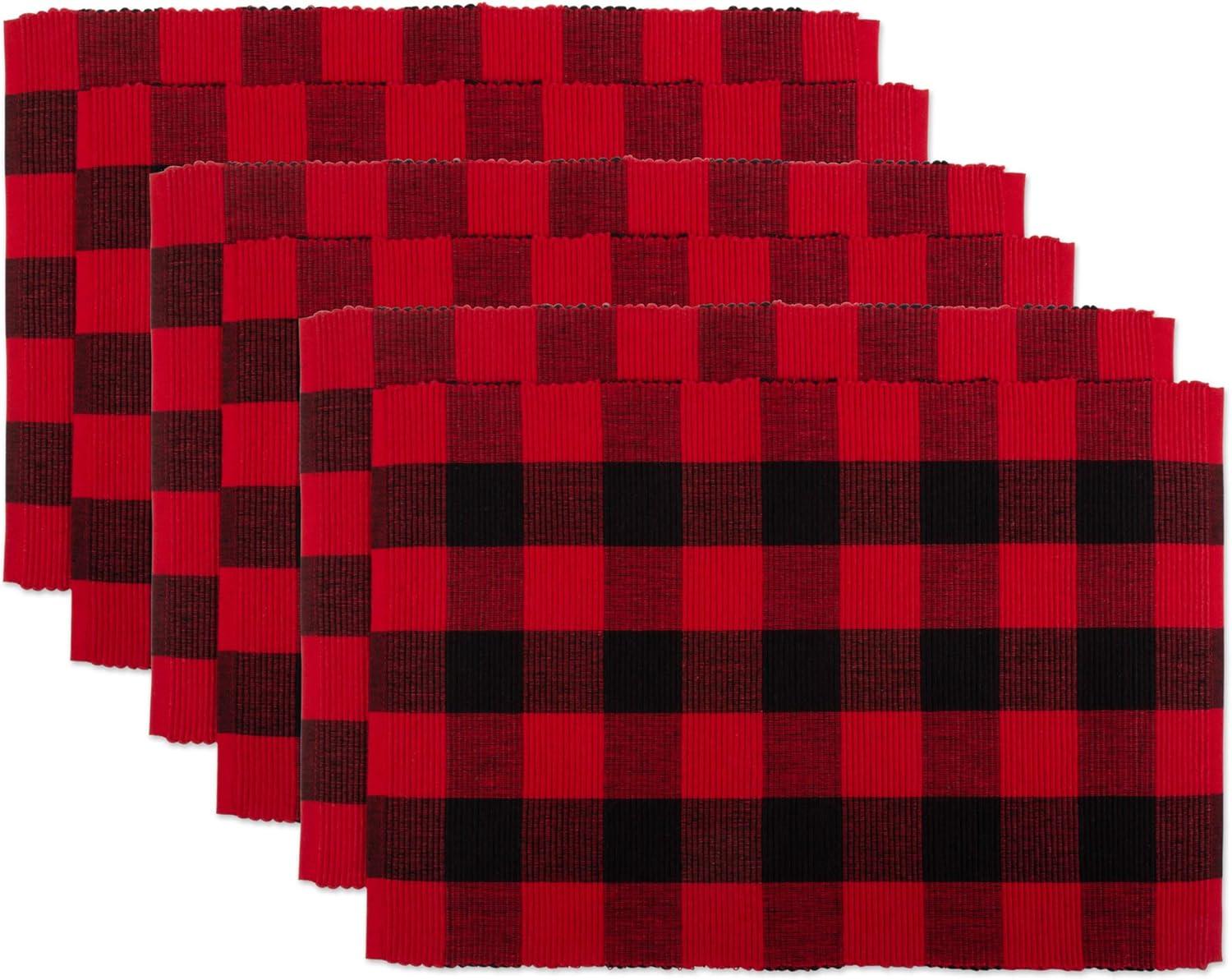 DII Red Buffalo Check Ribbed Placemat (Set of 6), 19"x13", 100% Cotton