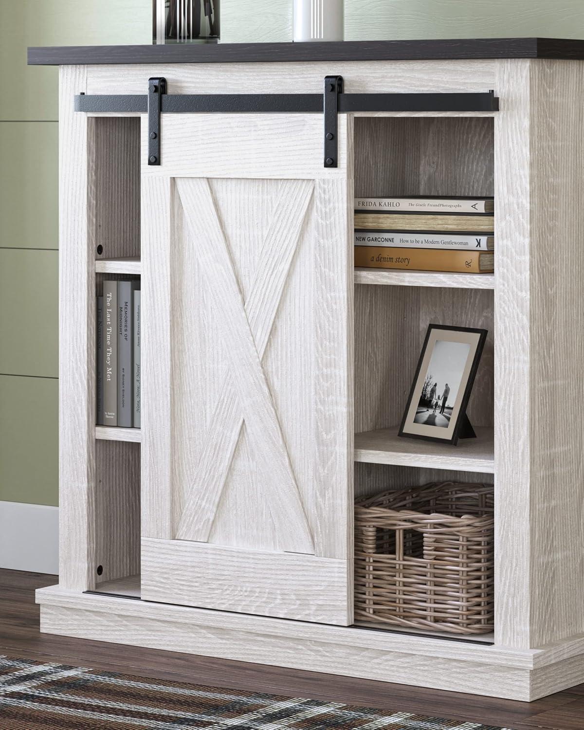 Whitewash and Dark Wood Rustic Accent Cabinet with Adjustable Shelving