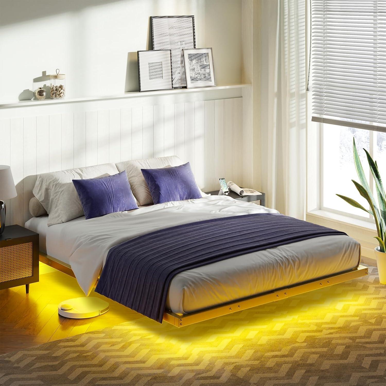 Alwyn Home Floating Bed Frame With Led Lights Metal Platform Bed, No Squeak