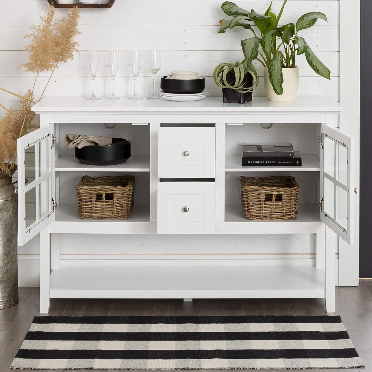 Walker Edison 52" Wood Console Table Buffet TV Stand for TV's up to 55" - White