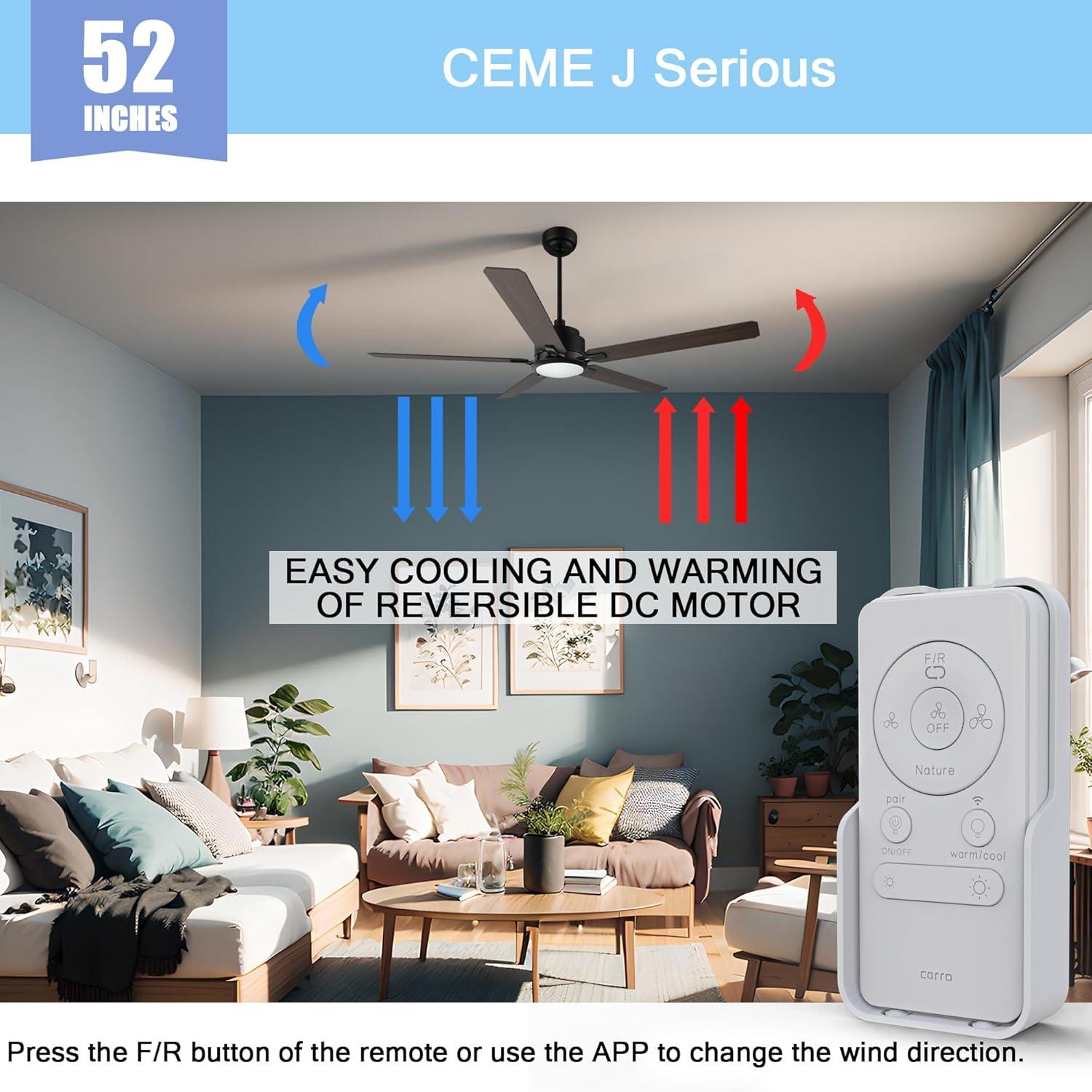 52" 5 Baldes Smart Wifi Ceiling Fan with Remote and Dimmable LED Light Dark Wood