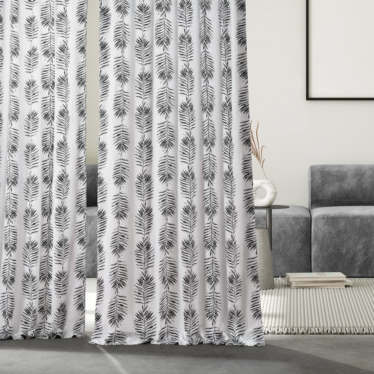 Sago Black Ink Printed Cotton Curtain (1 Panel), Sago Black Ink, 50W X 84L