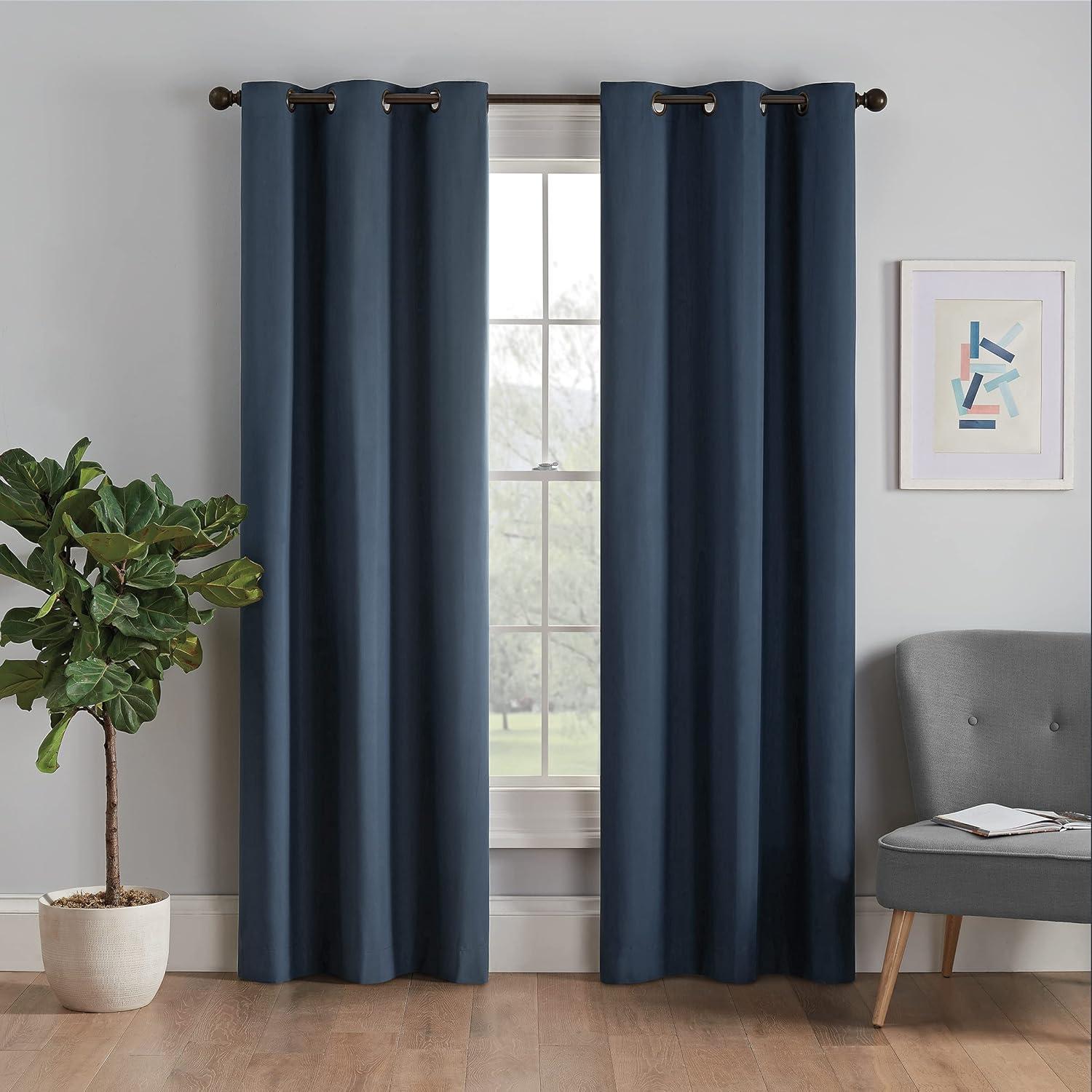 Navy Blackout Grommet Top Polyester Twin Curtains