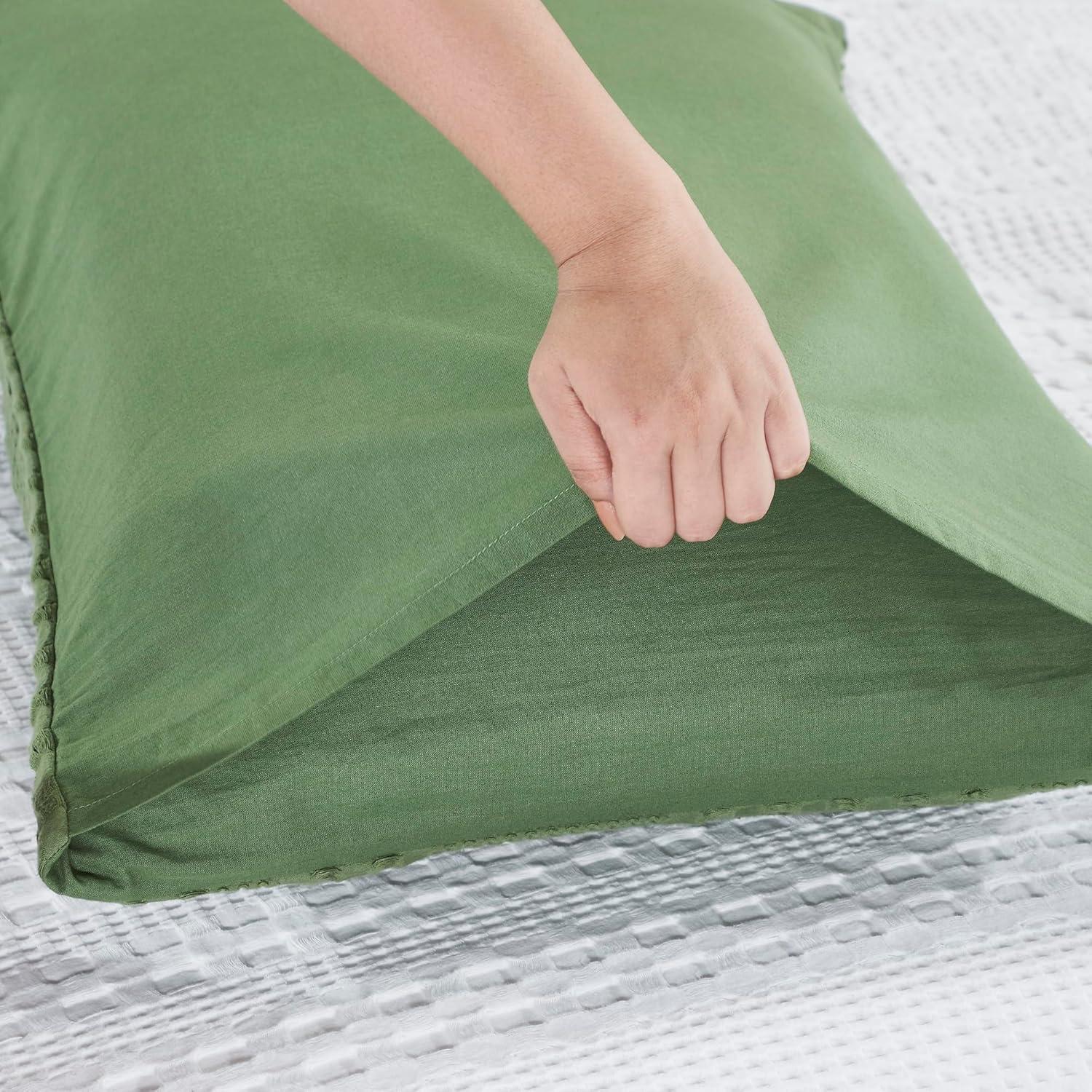 VHC Brands 100% Cotton Waffle Weave Olive Green Standard Sham Set of 2 20x26, Decorative Throw Pillow Covers/Shams, Boho Farmhouse Bedroom Decor