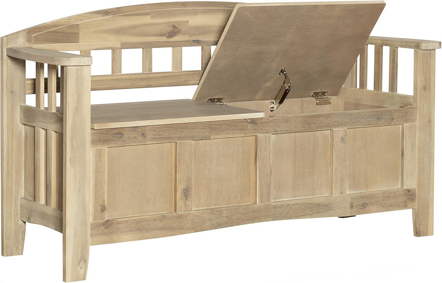 Natural Acacia Wood Storage Bench with Split Seat Design