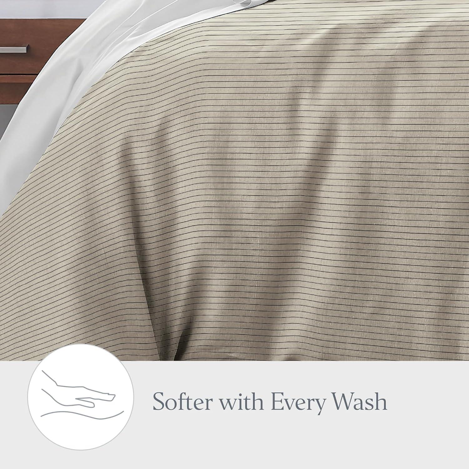 Ella Jayne Home French Linen Cotton Striped Duvet Cover 3-Piece Set