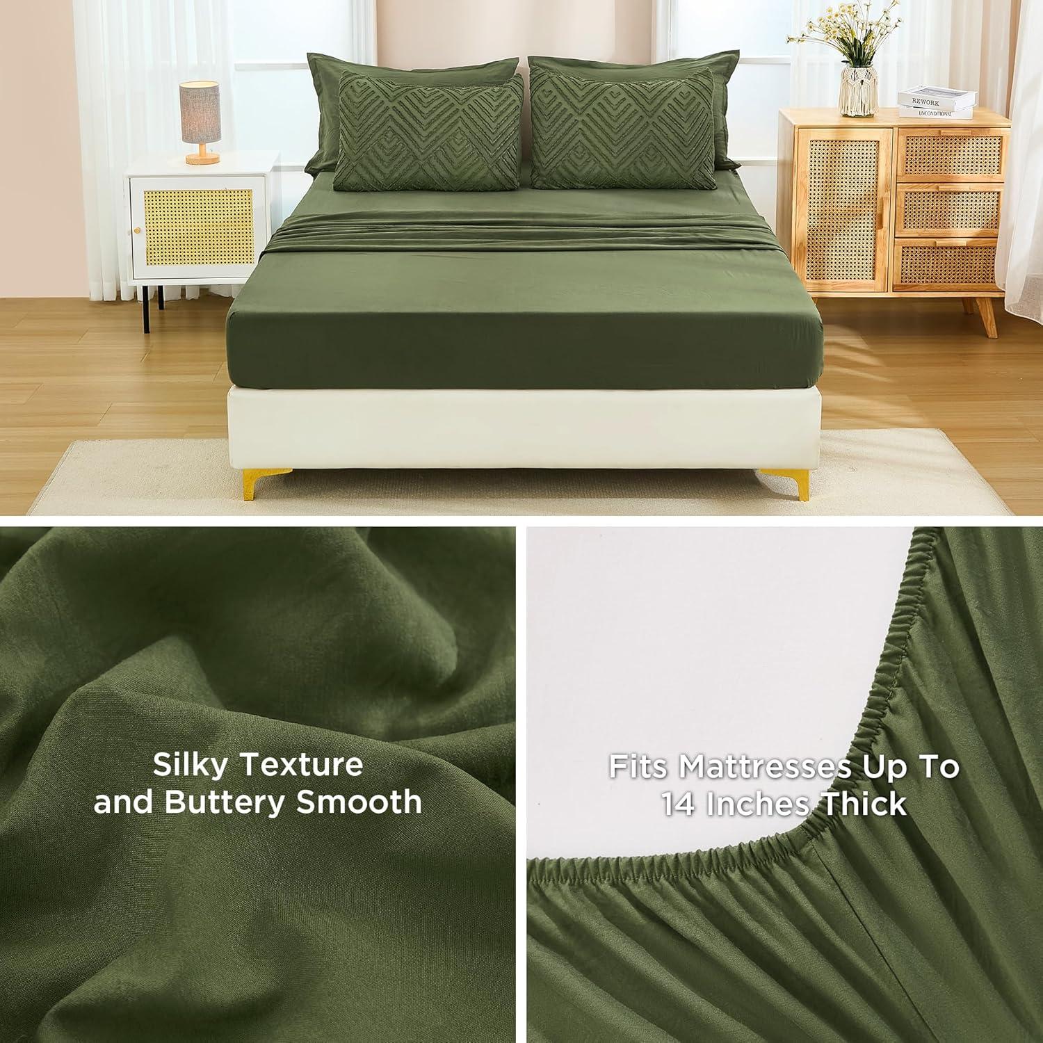 Comforters Queen Size Set with Sheets Dark Emerald Green - 7 Pieces Bed in a Bag Queen Chevron Tufted Complete Beddding Sets with Comforter, Sheets, Pillowcases & Shams