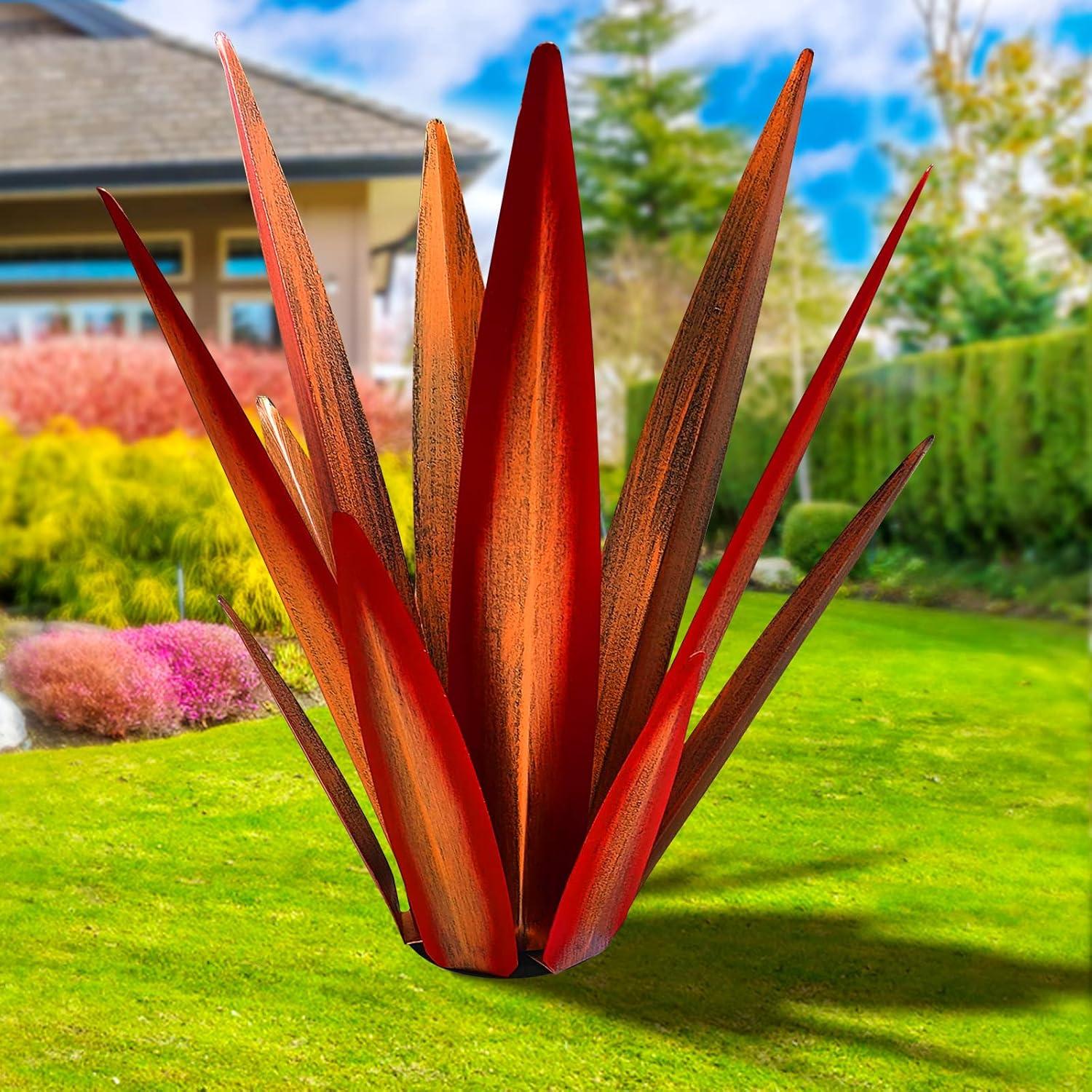 Large Red Metal Agave Plant Outdoor Sculpture