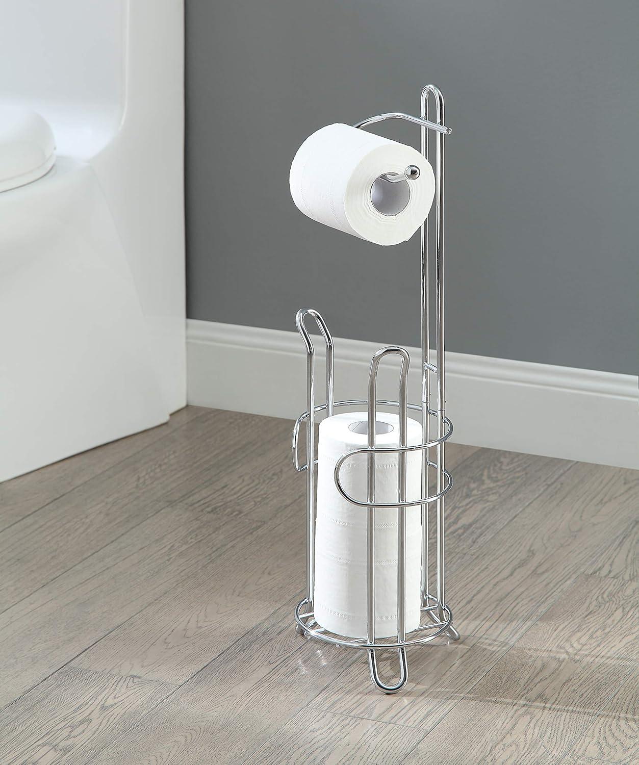 Bathroom Toilet Tissue Paper Roll Storage Holder Stand with Reserve Area for Mega Rolls