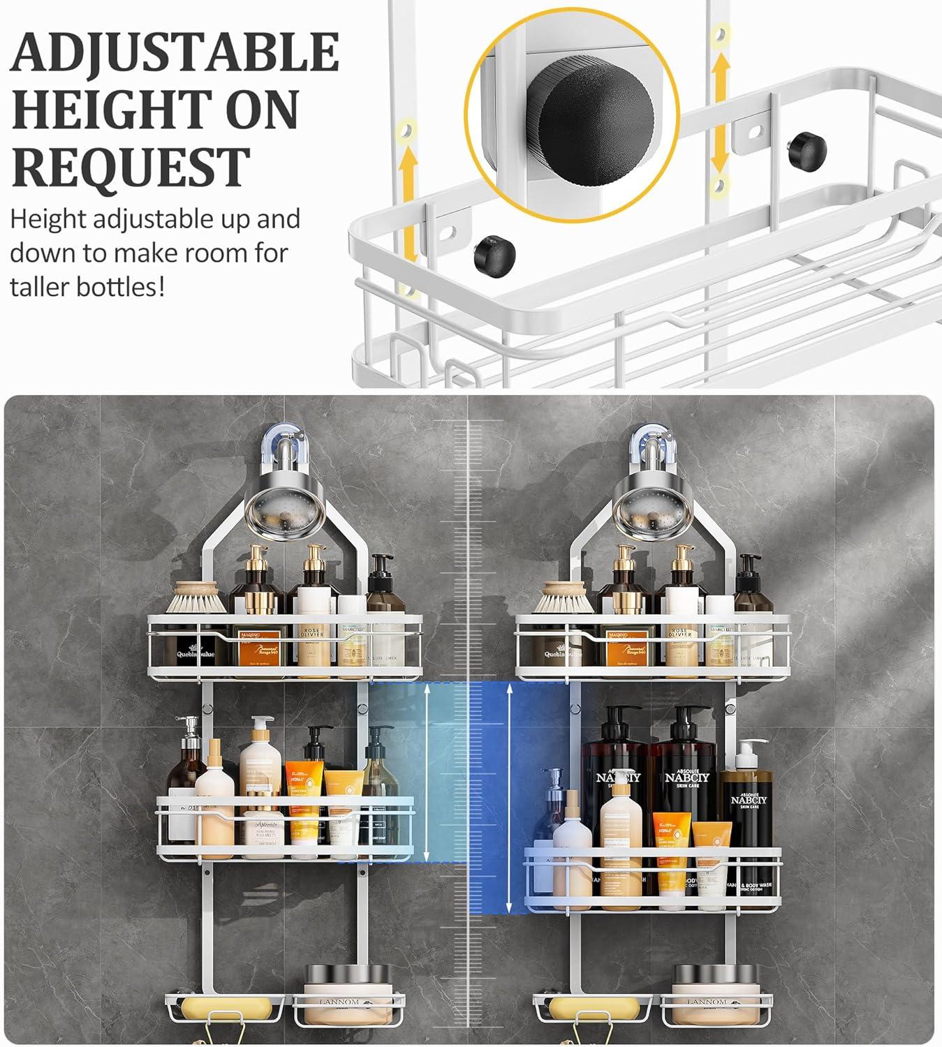 OMAIRA 5-Pack Shower Caddy Hanging Organizer, Stainless Steel Rust-free No Drilling Adjustable Non-Slip Non-Shake Bathroom Caddy Organizer storage for Inside Bath Over Shower Head Rack Holder,Silver