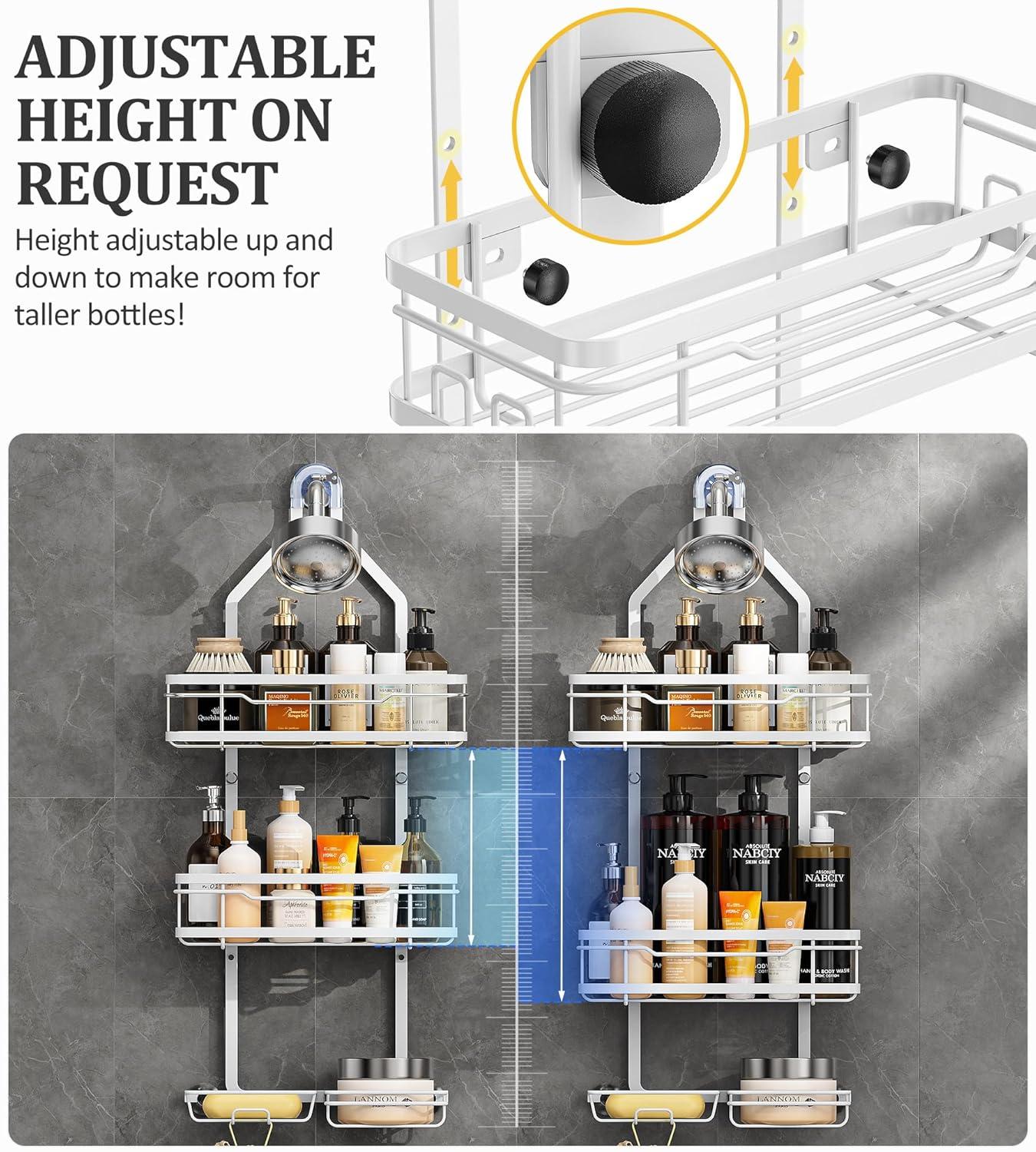 OMAIRA 5-Pack Shower Caddy Hanging Organizer, Stainless Steel Rust-free No Drilling Adjustable Non-Slip Non-Shake Bathroom Caddy Organizer storage for Inside Bath Over Shower Head Rack Holder,Silver