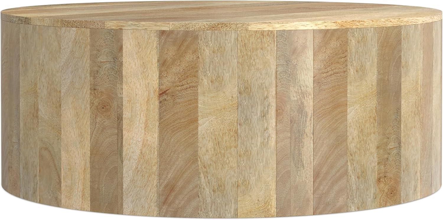 Simpli Home Millbury 36"W Solid Mango Wood Contemporary Round Drum Coffee Table, Fully Assembled